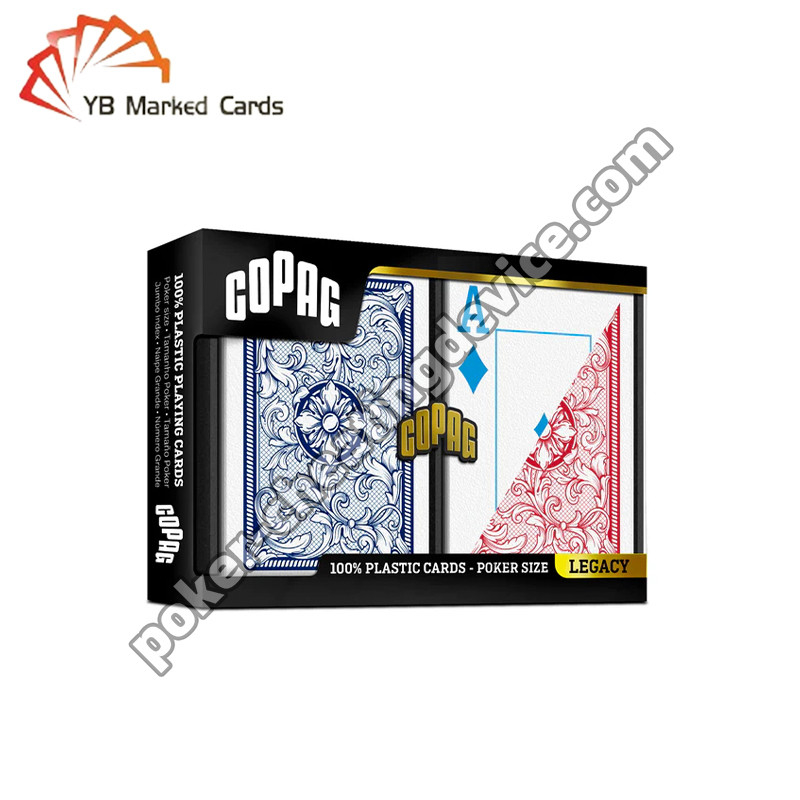 สำรับไพ่ Copag Legacy 4 สี บาร์โค้ดทำเครื่องหมาย ขนาดจัมโบ้ ดัชนีคู่ สีน้ำเงิน / แดง 2 สำรับ