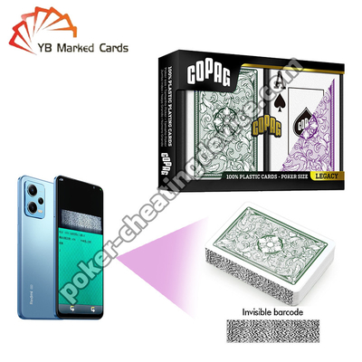 ซีรี่ย์ Copag Legacy 100% พลาสติกบาร์โค้ดที่มองไม่เห็น การ์ดโกงสีเขียว/ม่วง