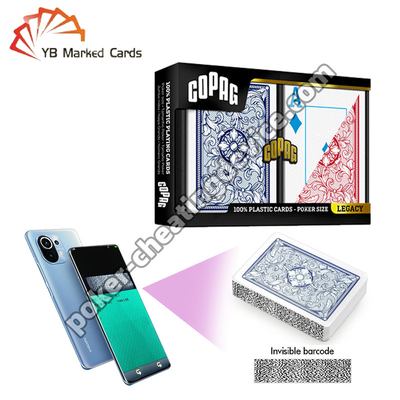 Copag Legacy 4 สี 100% บาร์โค้ดพลาสติก Cheat Decks สีฟ้า / สีแดง Double Deck